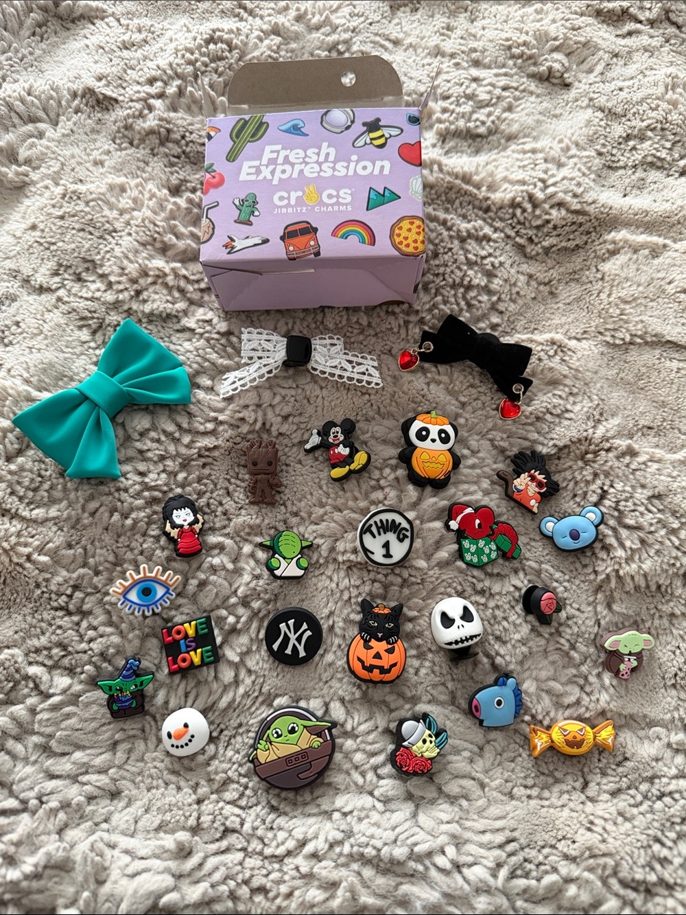 CROCS Jibbitz Charm Lot with Teal Bow & Assorted Colorful Charms
